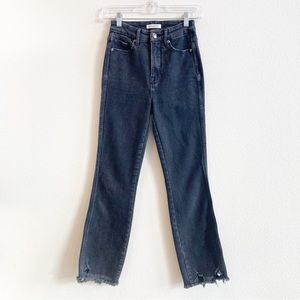 Good American Good Curve Jeans High Rise Straight Leg Fray Hem Vintage Black 24